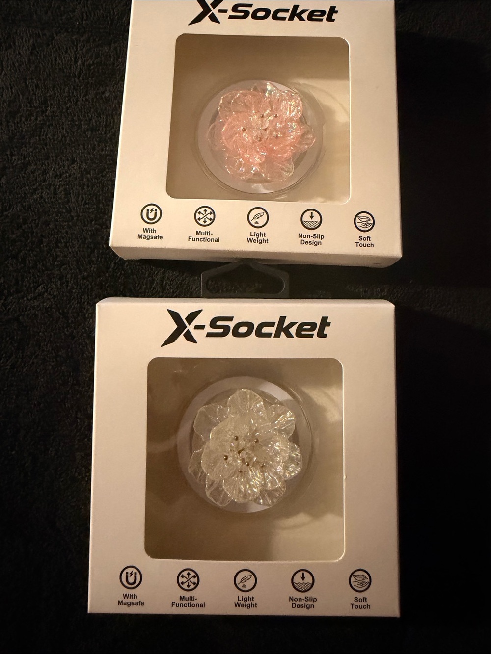 X-Socket Floral Phone Grip - Pink & Clear